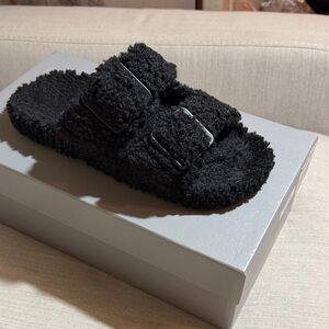 Balenciaga Black Furry Sandals